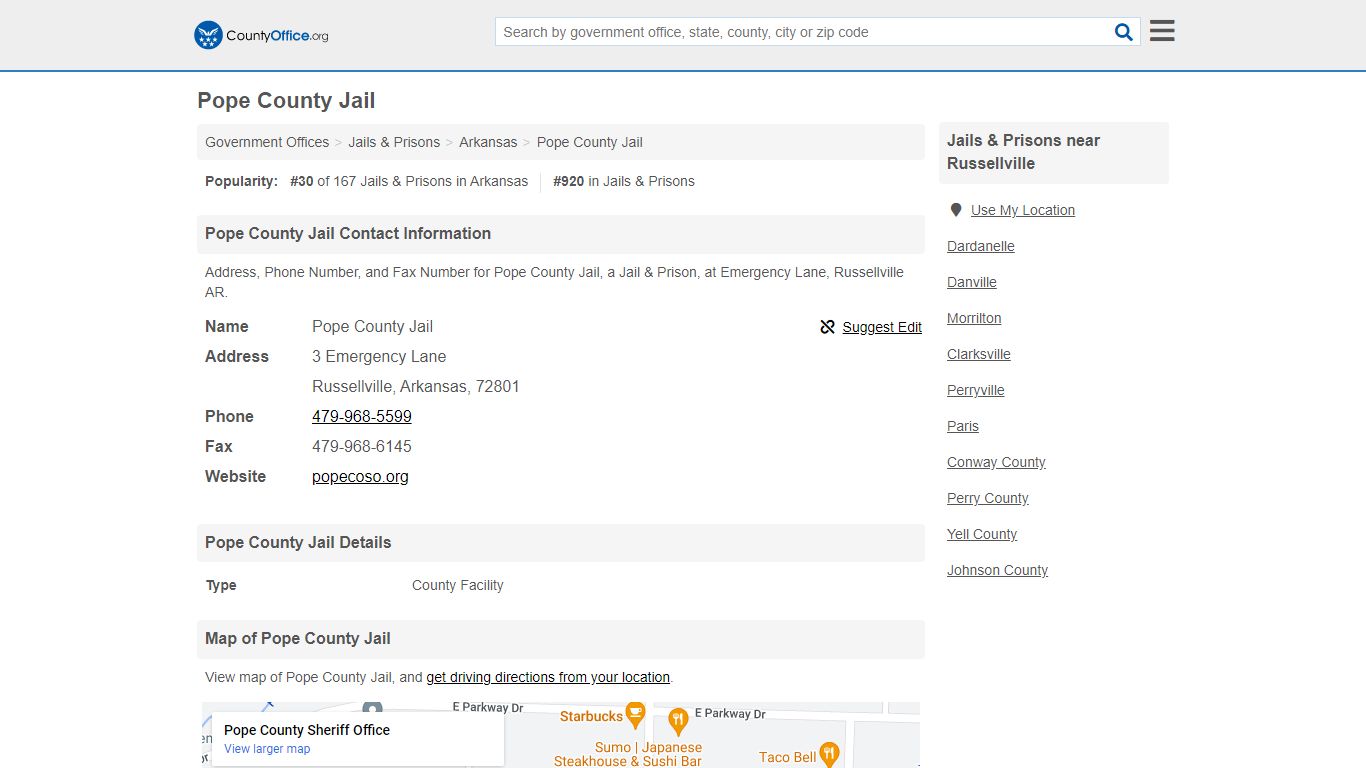 Pope County Jail - Russellville, AR (Address, Phone, and Fax)