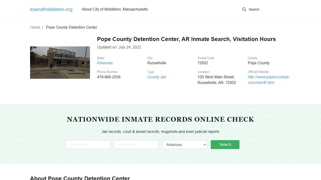 Pope County Detention Center, AR Inmate Search, Visitation Hours